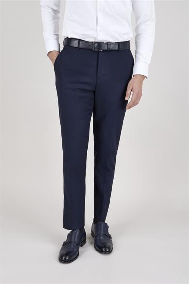 Erkek Slim Fit Sivri Yaka Lacivert Ekose Yelekli Kombin Takım Elbise