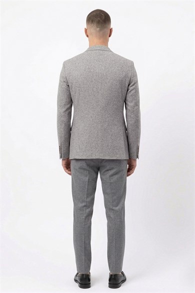 Erkek Slim Fit Sivri Yaka Gri Ceket