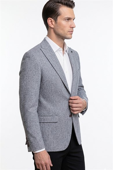 Erkek Slim Fit Sivri Yaka Kot Mavisi Ceket