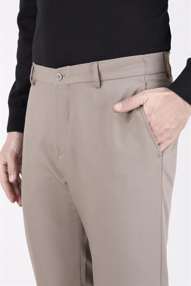 Erkek Slim Fit Sivri Yaka Koyu Bej Kombin Takım Elbise