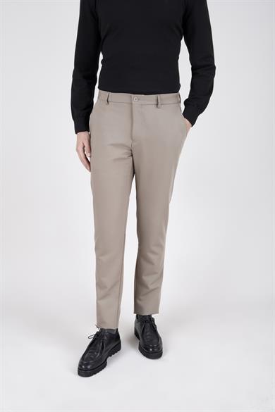 Erkek Slim Fit Sivri Yaka Koyu Bej Kombin Takım Elbise