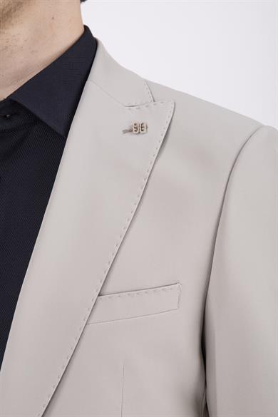 Erkek Slim Fit Sivri Yaka Koyu Bej Puntolu Kapak Cepli Yarım Astar Takım Elbise