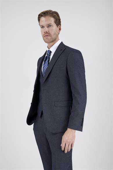 Erkek Slim Fit Sivri Yaka Koyu Gri Yelekli Takım Elbise