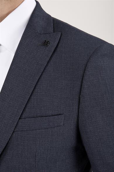 Erkek Slim Fit Sivri Yaka Koyu Gri Yelekli Takım Elbise