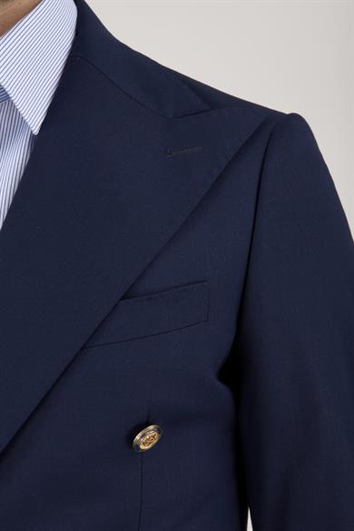 Erkek Slim Fit Sivri Yaka Kruvaze Açık Lacivert Takım Elbise