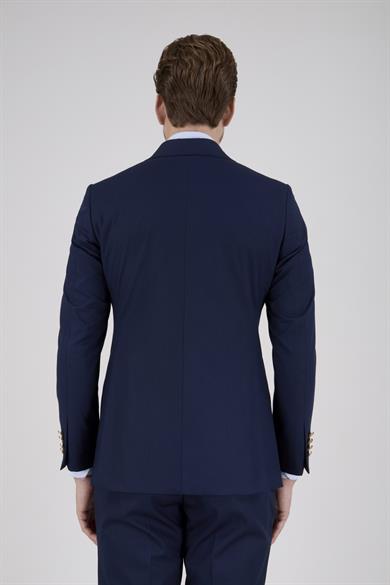 Erkek Slim Fit Sivri Yaka Kruvaze Açık Lacivert Takım Elbise