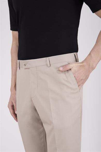 Erkek Slim Fit Sivri Yaka Bej Kruvaze Takım Elbise