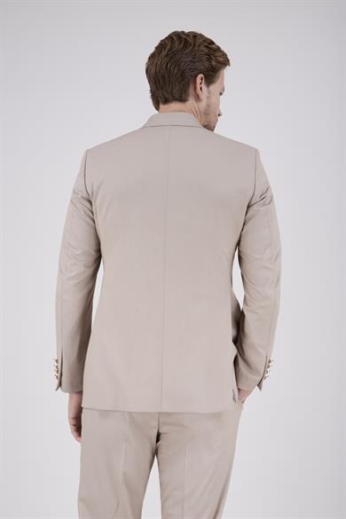 Erkek Slim Fit Sivri Yaka Bej Kruvaze Takım Elbise