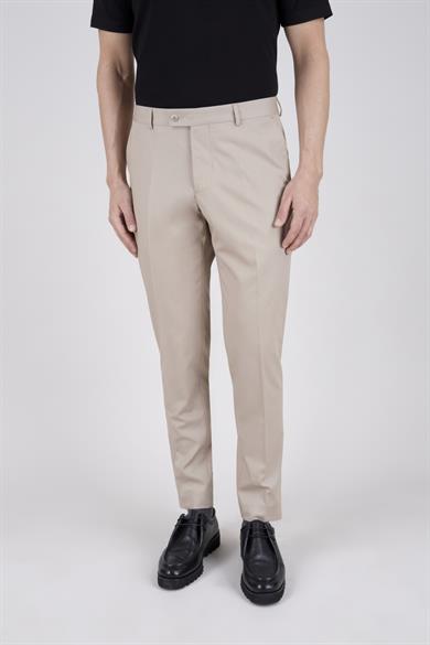 Erkek Slim Fit Sivri Yaka Bej Kruvaze Takım Elbise