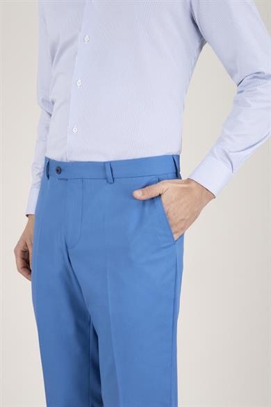 Erkek Slim Fit Sivri Yaka Mavi Kruvaze Takım Elbise