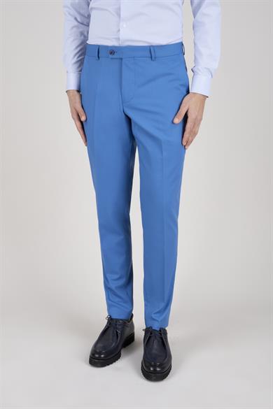 Erkek Slim Fit Sivri Yaka Mavi Kruvaze Takım Elbise