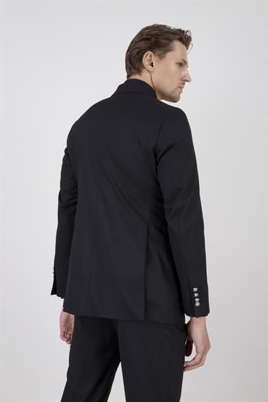 Erkek Slim Fit Sivri Yaka Kruvaze Siyah Takım Elbise