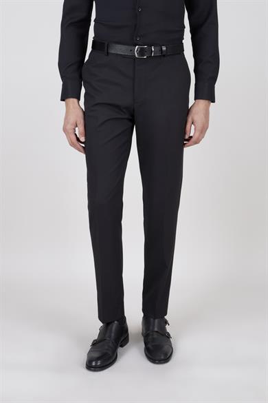 Erkek Slim Fit Sivri Yaka Kruvaze Siyah Takım Elbise