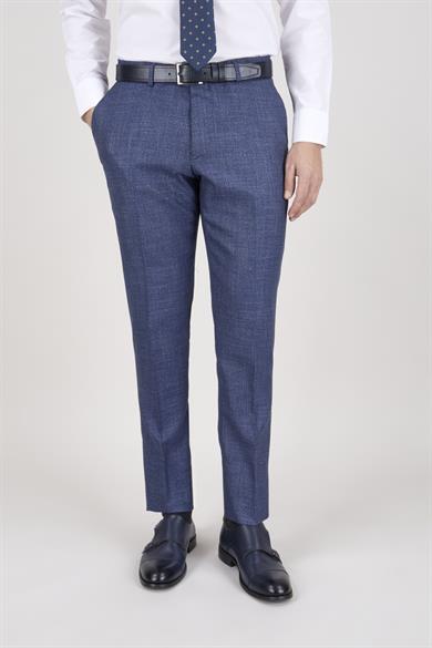 Erkek Slim Fit Sivri Yaka Lacivert Ekose Kombin Yelekli Takım Elbise