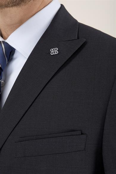 Erkek Slim Fit Sivri Yaka Lacivert Kombin Yelekli Takım Elbise