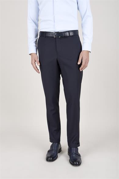 Erkek Slim Fit Sivri Yaka Lacivert Kombin Yelekli Takım Elbise