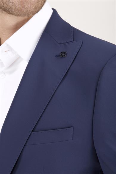 Erkek Slim Fit Sivri Yaka Lacivert Puntolu Kapak Cepli Yarım Astar Takım Elbise