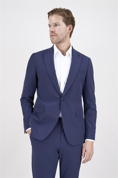 Erkek Slim Fit Sivri Yaka Lacivert Puntolu Kapak Cepli Yarım Astar Takım Elbise