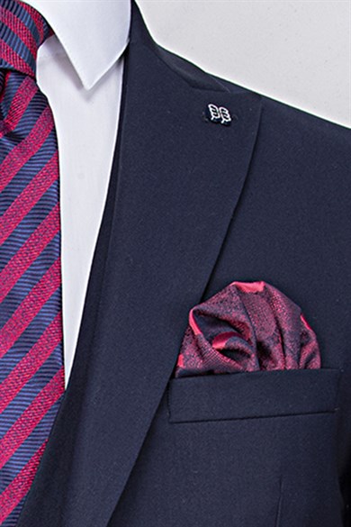 Erkek Slim Fit Sivri Yaka Lacivert Yelekli Takım Elbise
