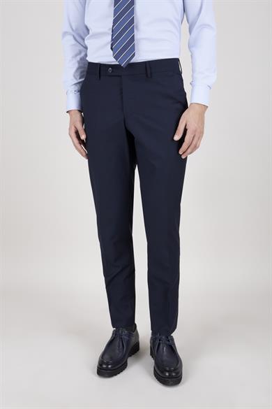 Erkek Slim Fit Sivri Yaka Lacivert 8 Drop Yelekli Takım Elbise