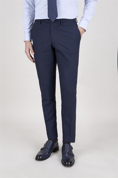 Erkek Slim Fit Sivri Yaka Lacivert Yelekli Takım Elbise