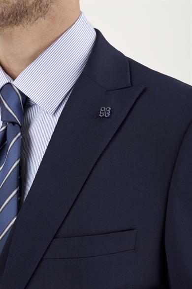 Erkek Slim Fit Sivri Yaka Lacivert 8 Drop Yelekli Takım Elbise