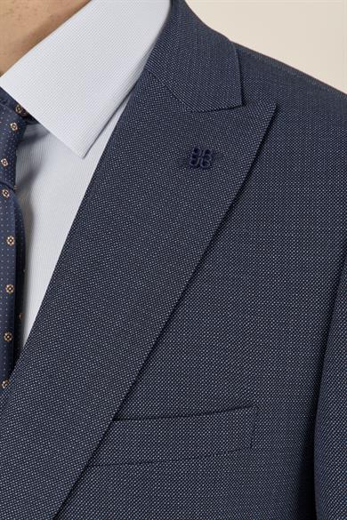 Erkek Slim Fit Sivri Yaka Lacivert Yelekli Takım Elbise