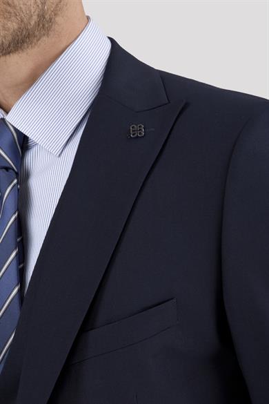 Erkek Slim Fit Sivri Yaka Lacivert 8 Drop Yelekli Takım Elbise