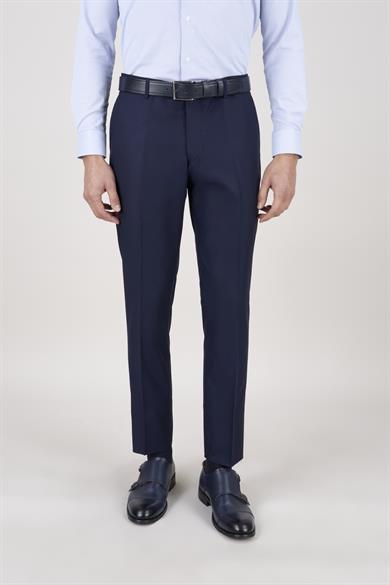 Erkek Slim Fit Sivri Yaka Lacivert Yelekli Takım Elbise