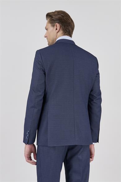 Erkek Slim Fit Sivri Yaka Lacivert Yelekli Takım Elbise