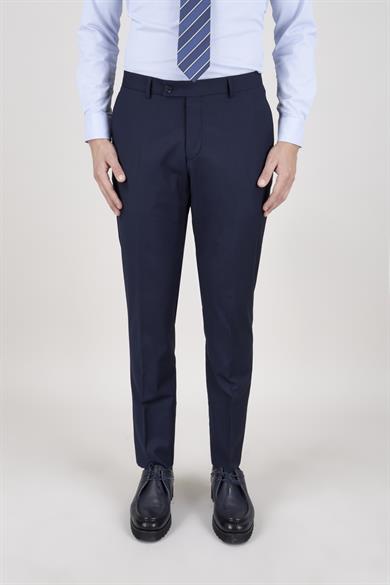 Erkek Slim Fit Sivri Yaka Lacivert 8 Drop Yelekli Takım Elbise