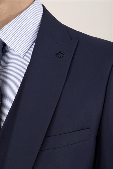 Erkek Slim Fit Sivri Yaka Lacivert Yelekli Takım Elbise
