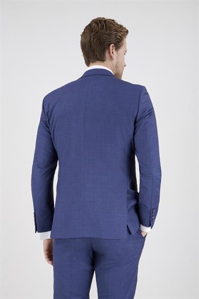 Erkek Slim Fit Sivri Yaka Mavi Kombin Yelekli Takım Elbise