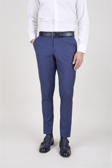 Erkek Slim Fit Sivri Yaka Mavi Kombin Yelekli Takım Elbise