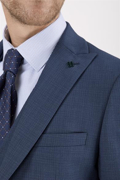Erkek Slim Fit Sivri Yaka Petrol Yelekli Takım Elbise