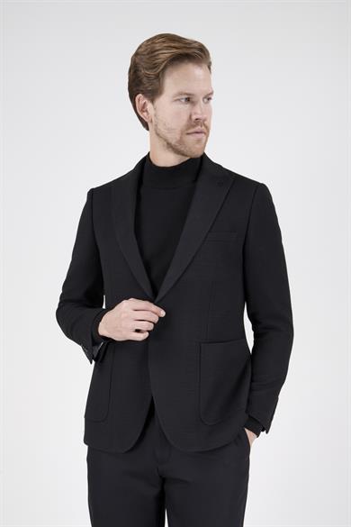 Erkek Slim Fit Sivri Yaka Siyah Kombin Takım Elbise
