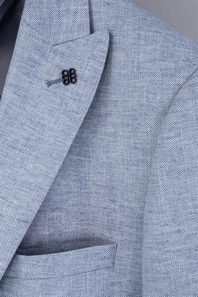 Erkek Slim Fit Sivri Yaka Yarım Astar Açık Mavi Ceket