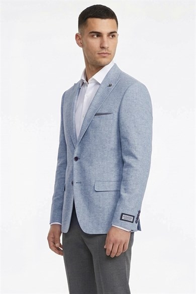 Erkek Slim Fit Sivri Yaka Yarım Astar Açık Mavi Ceket