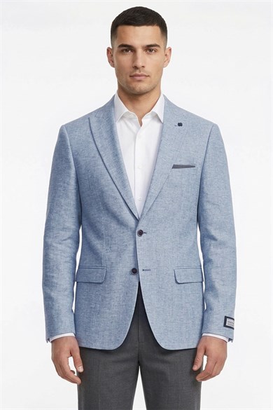 Erkek Slim Fit Sivri Yaka Yarım Astar Açık Mavi Ceket