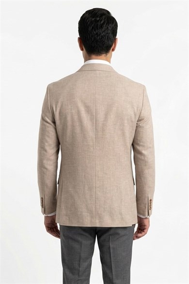 Erkek Slim Fit Sivri Yaka Yarım Astar Bej Ceket