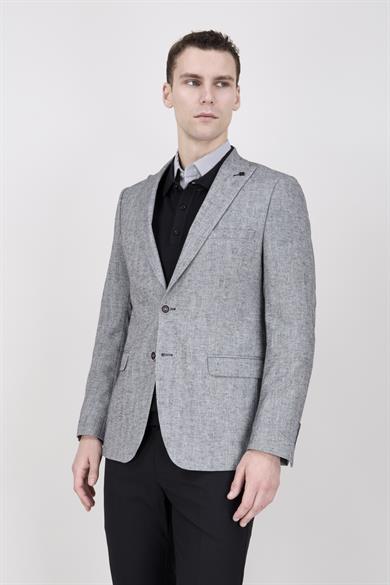 Erkek Slim Fit Sivri Yaka Yarım Astar Siyah Ceket