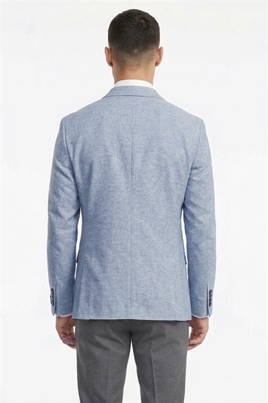 Erkek Slim Fit Sivri Yaka Yarım Astar Açık Mavi Ceket