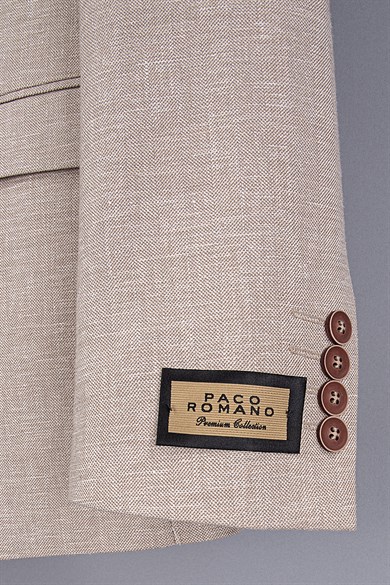 Erkek Slim Fit Sivri Yaka Yarım Astar Bej Ceket