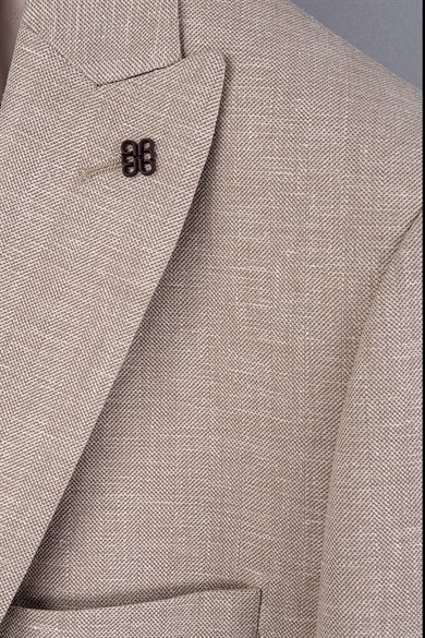 Erkek Slim Fit Sivri Yaka Yarım Astar Bej Ceket
