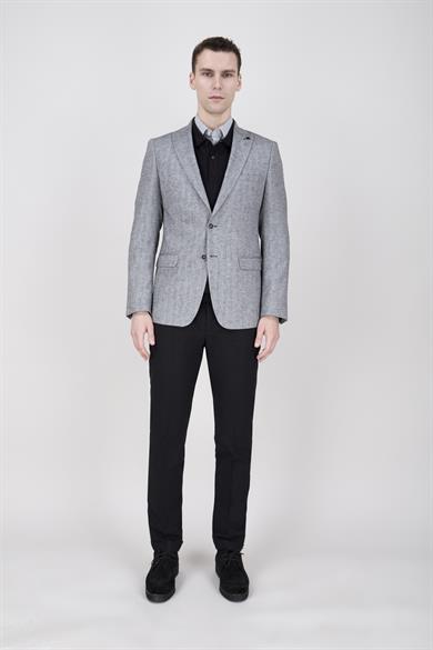 Erkek Slim Fit Sivri Yaka Yarım Astar Siyah Ceket
