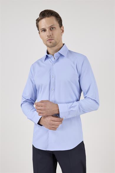 Erkek Slim Fit Mavi Gömlek