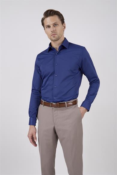 Erkek Slim Fit Uzun Kol Lacivert 6 Drop Gömlek