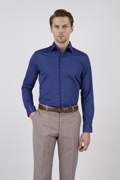 Erkek Slim Fit Uzun Kol Lacivert 6 Drop Gömlek