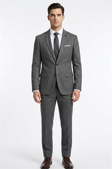 Erkek Slim Fit Mono Yaka Füme Takım Elbise