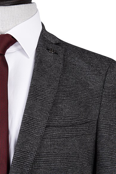 Erkek Slim Fit Mono Yaka Füme Takım Elbise